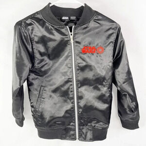 Youth Small Star Wars Satin Bomber Jacket Black Tie Fighter Empire full zip